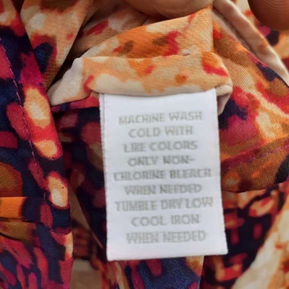 Autumn Colors Flower Boho Satin-feel Flowy Button L/Sleeve Blouse 1X,measurement - Picture 4 of 5